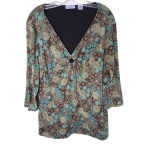 Y2K Vintage Retro‎ Mod Disty Floral Top Womens 3X Whimsigoth Fairy Boho Hippie